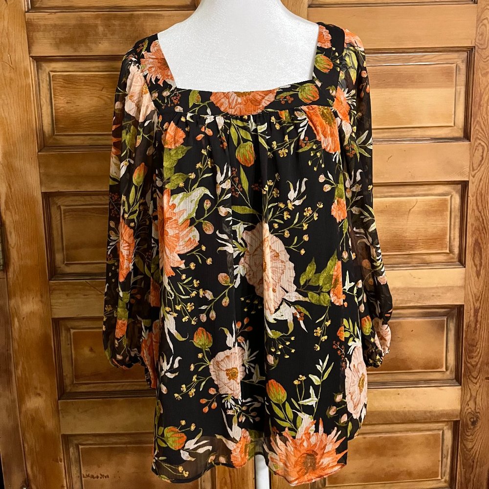 Women's LC Lauren Conrad Black Peasant Top Size L NWT